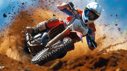 A man is riding a dirt bike on a dirt track