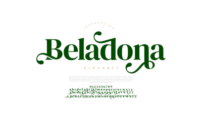 Beladona premium luxury elegant alphabet letters and numbers. Vintage wedding typography classic serif font decorative vintage retro. creative vector illustration