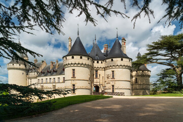 Obraz premium View of the Chateau Chaumont-sur-Loire, a medieval castle on the banks of the Loire, between the towns of Amboise and Blois on a sunny summer day, Loir-et-Cher, France