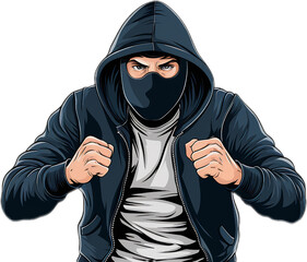 illustration of a man wearing a mask and black jacket