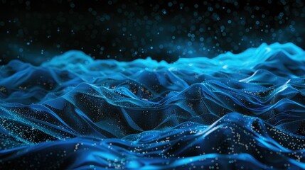 Naklejka premium Abstract landscape of blue particle lines and black background