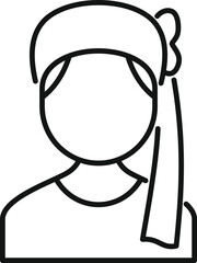 Line drawing of a young woman wearing traditional clothes and headscarf smiling
