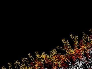 Colorful circles on black background, red, yellow, and white