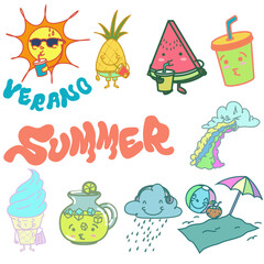 Verano personajes en vectores tipo kawai