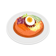 Vector illustration logo Clip art delicious korean cold spicy Chewy Noodles jjolmyeon 