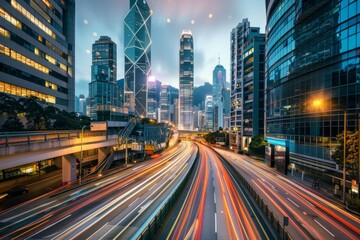 Fototapeta premium Hong Kong Cityscape with Light Trails