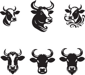 Cow head vector silhouette black and white cow illustration