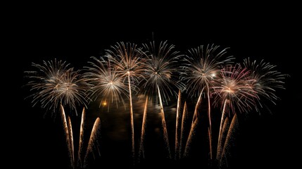 Colorful fireworks illuminating the night, isolated on black sky