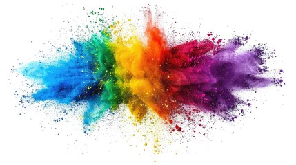 Fototapeta premium Colorful rainbow holi paint powder burst isolated on white backdrop
