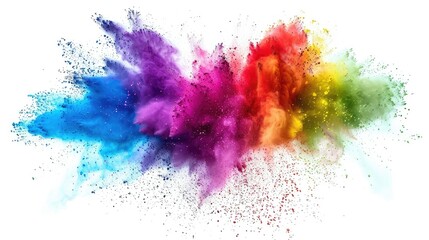Fototapeta premium Explosion of colorful rainbow holi paint powder on white background