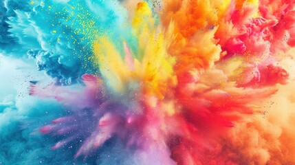 Explosion of holi festival colors in panoramic isolated shot