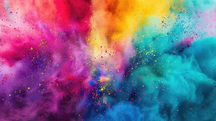 Explosion of vibrant rainbow holi colors in wide isolated panorama