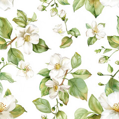 Fototapeta premium white flowers watercolor seamless patterns
