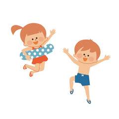 水着を着た子供のかわいいイラスト