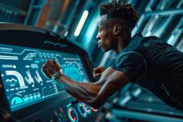 Man Using Advanced Technology on Treadmill