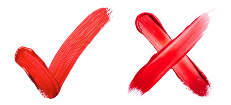 cross marks and tick marks drawn with paint