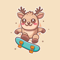 cool deer animal character mascot playing skateboard isolated cartoon