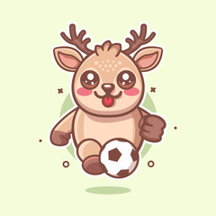 happy deer animal character mascot playing football isolated cartoon