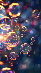 Naklejka premium Mesmerizing Soap Bubble Orbs with Iridescent Lighting Reflections