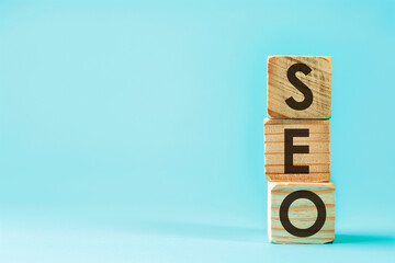Three wooden blocks stacking with the letters S, E and O for Search Engine Optimization concept. Generative AI