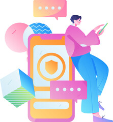 Virtual characters social communication concept business flat vector hand drawn illustration
