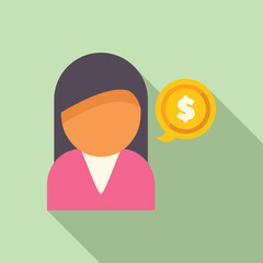 Businesswoman thinking about money with speech bubble and dollar sign icon over green background