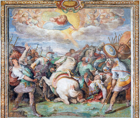 PERUGIA, ITALY - MAY 18, 2024: The fresco Conversion of St. Paul the Apostle in the church Basilica...