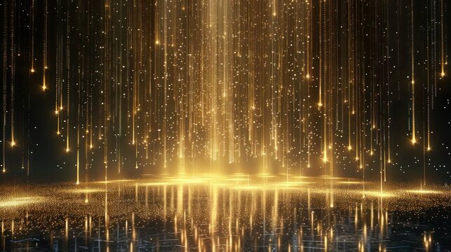 Award party stage golden stage glitter animation. stars, lights and particles. Luxury gold light streak. Particle, luxury awards ceremony background, Oscar awards performance. 