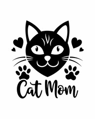 Cat mom, Typography T-shirt Design Vector Art illustration for Mother's Day, mom, mama