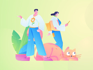 Virtual characters social communication concept business flat vector hand drawn illustration
