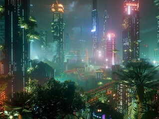 A wide-angle view of a utopian cityscape designed by AI
