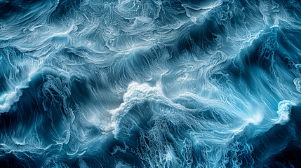 Obraz premium The image is of a large body of water with waves crashing against the shore