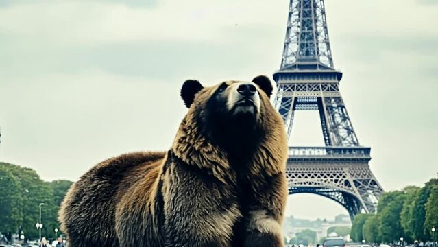 Bear in Front of Eiffel Tower with Ai generated.
