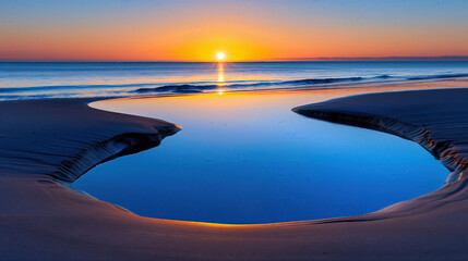 A beautiful blue ocean with a sun reflecting on the water