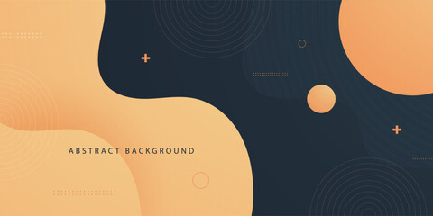 Obraz premium Dark gray and orange gradient background with dynamic wave fluid shapes and circle pattern. Abstract template and modern stylish design. Eps10 vector
