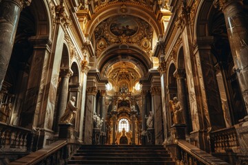 Fototapeta premium Grand Staircase in a Gilded Cathedral Interior