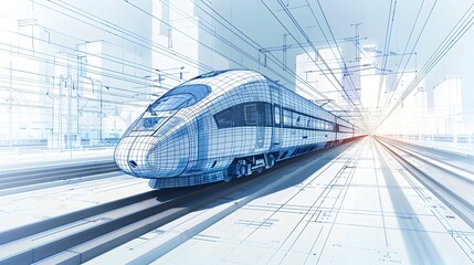 Fototapeta premium Futuristic High Speed Train Blueprint Minimalist Engineering Diagram