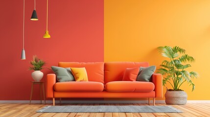 Obraz premium modern colorful home mockup sofa wall template ideas creativity home interior concept colorful wall and decorative propr decorate in living room daylight