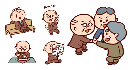 頑張る中年サラリーマンのかわいいキャラ素材