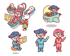 ハイテクっぽい男女のかわいい未来のイメージ