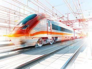 Fototapeta premium Futuristic of High Speed Train Components and Engineering Schematics