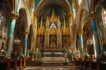Obraz premium A Gilded Interior of a Catholic Church