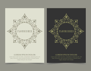 Vintage ornament greeting card vector template. Retro wedding invitation, advertising or other design and place for text. Flourishes ornamental frame and pattern background.