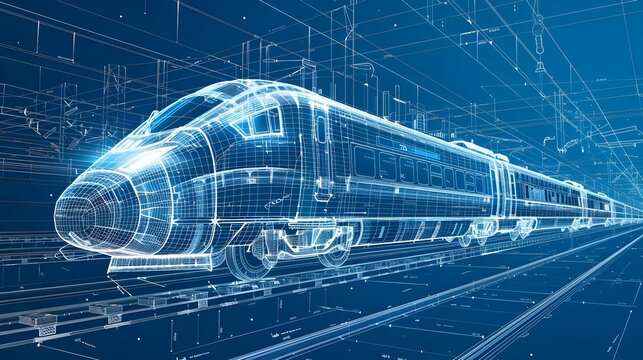 Minimalist Infographic of High Speed Train Engineering Blueprints