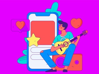 Virtual characters social communication concept business flat vector hand drawn illustration
