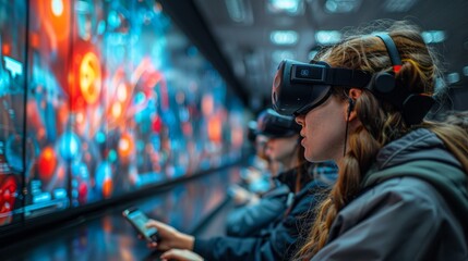 Obraz premium Innovative Virtual Reality Experience for Cutting-Edge Learning and Interaction - Generative AI