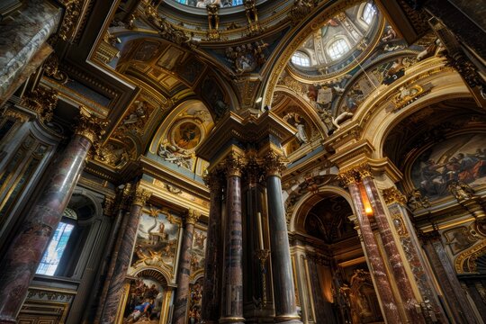 Ornate Interior of a Baroque Church