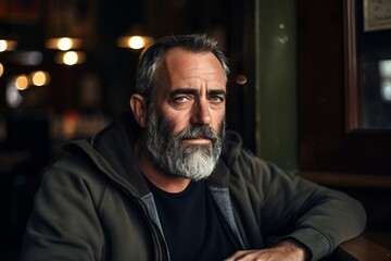 Obraz premium Portrait of an old man with a beard in a pub.