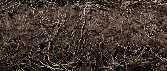 Panoramic close-up, high detail scan of fibrous roots material, Generative AI