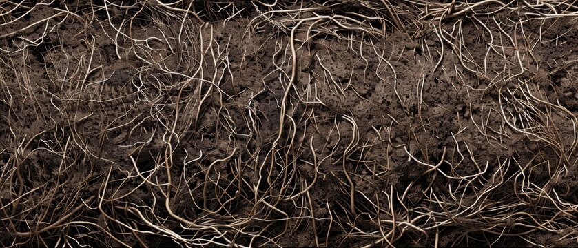 Panoramic close-up, high detail scan of fibrous roots material, Generative AI